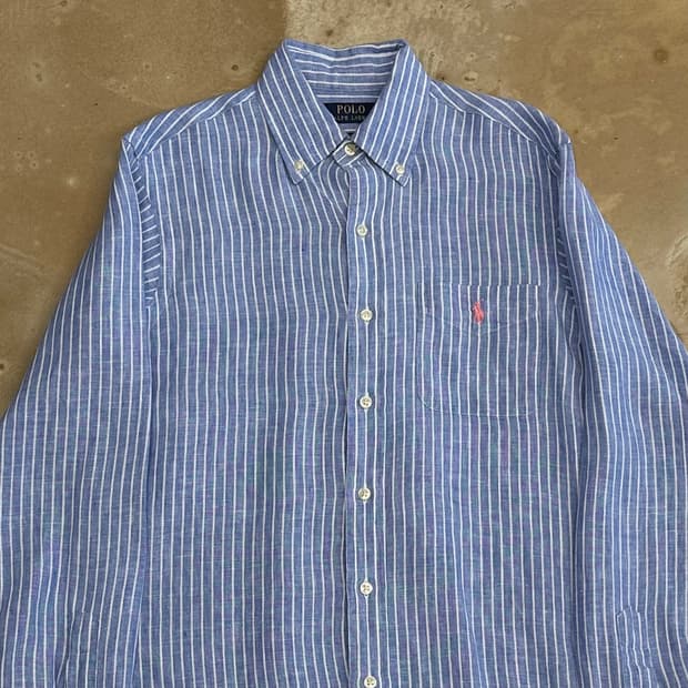 XS 폴로랄프로렌 클래식핏 린넨 스트라이프 셔츠