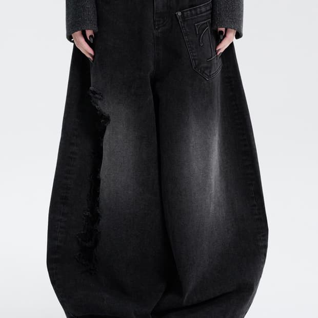 트리밍버드 벌룬 데미지 팬츠 블랙 1사이즈