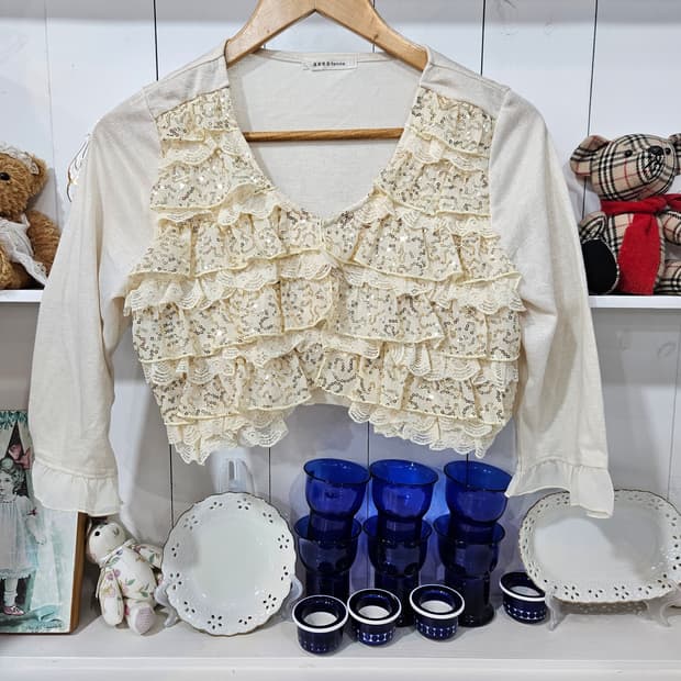 axes femme 레이스 스팽글 크롭 볼레로 가디건