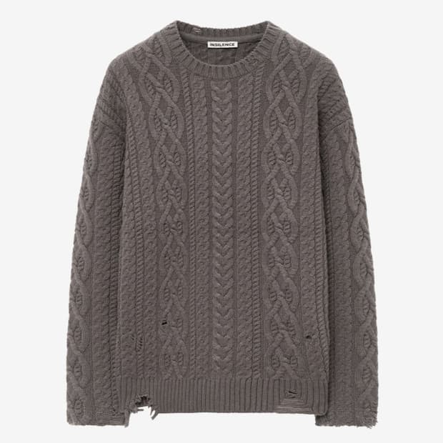 인사일런스 디스트레스드 케이블 니트 ASH BROWN L사이즈