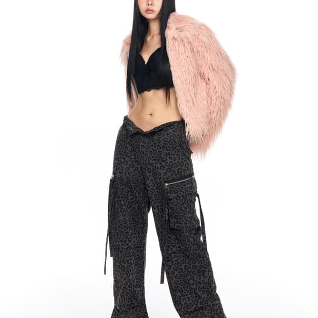 스키즘인듀싱 크롭 스파이키 폭스퍼자켓 베이비핑크 페이크시어링숏점퍼헤어리믹