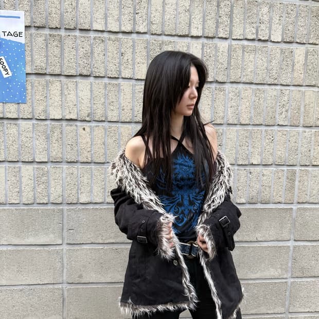 블랙 퍼 디테일 자켓