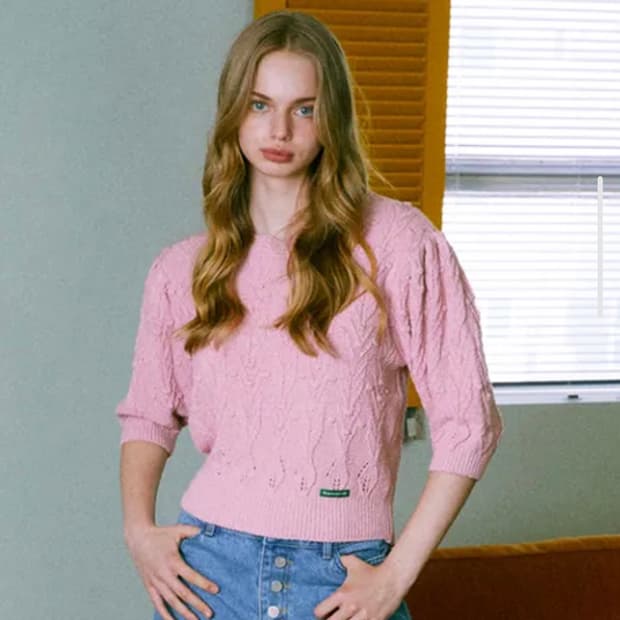 그린버터(GREEN BUTTER) 웨이브 폼폼니트 프리사이즈 새상품