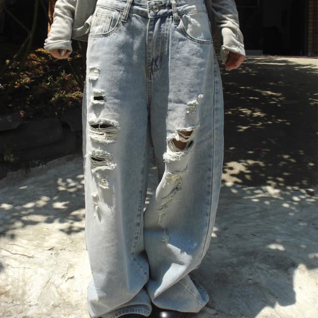 아워캐비넷 ourcabinet 데미지 데님팬츠