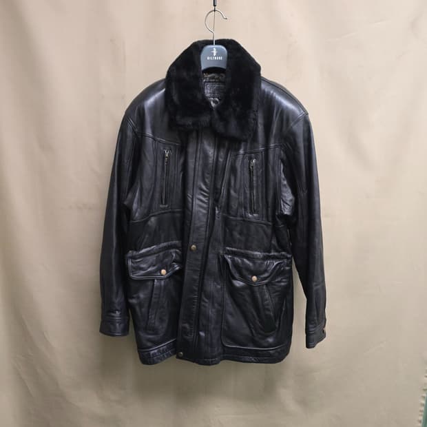 90s SK LEATHER 양가죽 천연 퍼카라 레더 사파리 자켓 100