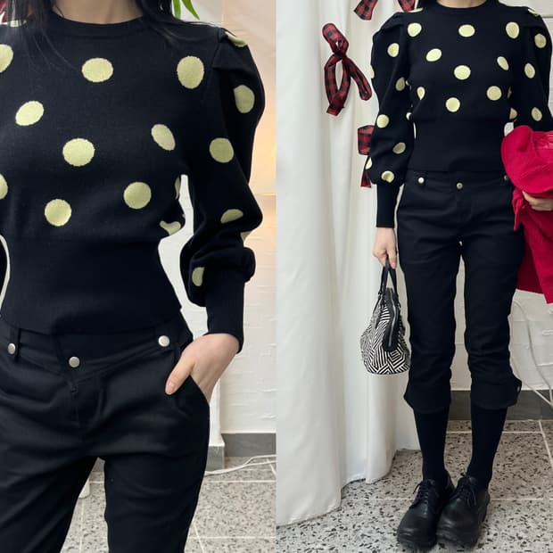 polka puff knit