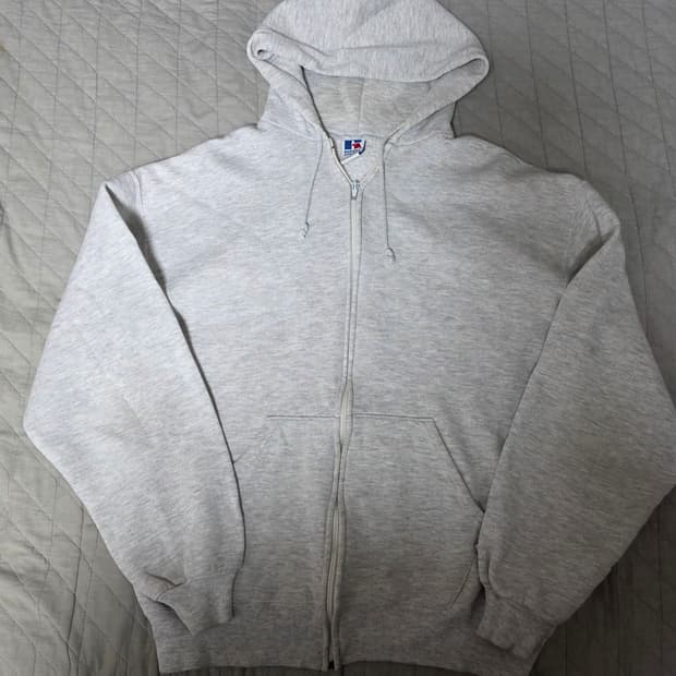[L] 90s 러셀 애슬레틱 후드집업 라이트 그레이 굿컨디션