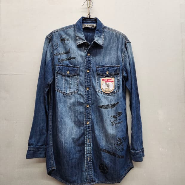 Jeep 지프 투포켓 로고 와펜 빈티지 워싱셔츠 S(S)