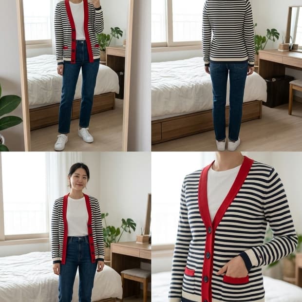 타미힐피거 스트라이프 가디건 M