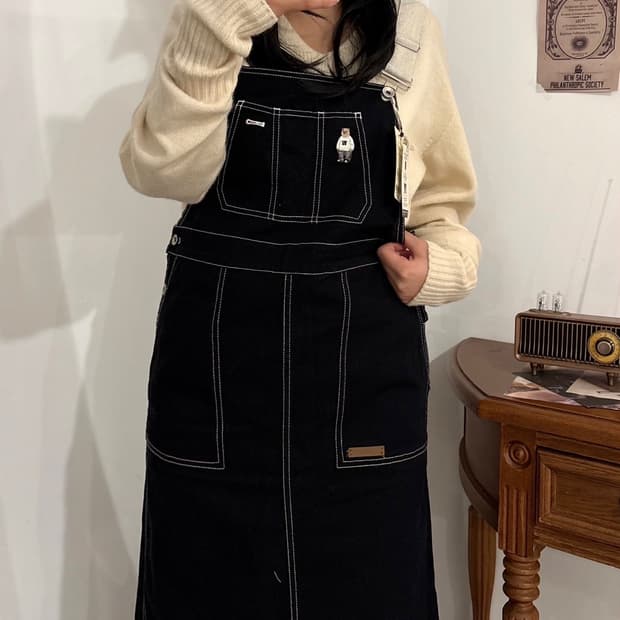 후아유 스티치 멜빵 치마 