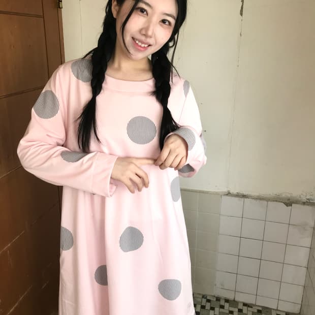 vintage stripe dot babypink dress