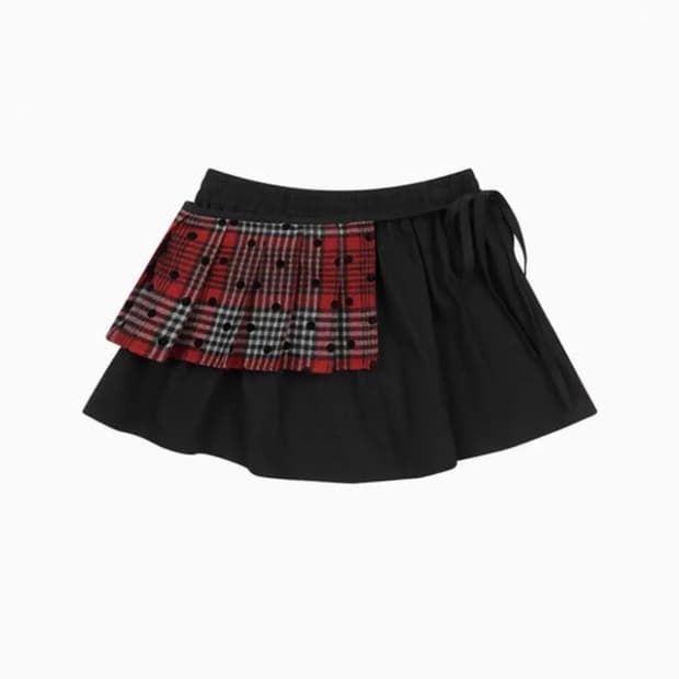 오헤시오 체크 투웨이 미니스커트 레드 블랙