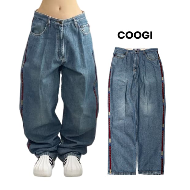 쿠지 사이드라인 올드스쿨 배기핏 데님팬츠