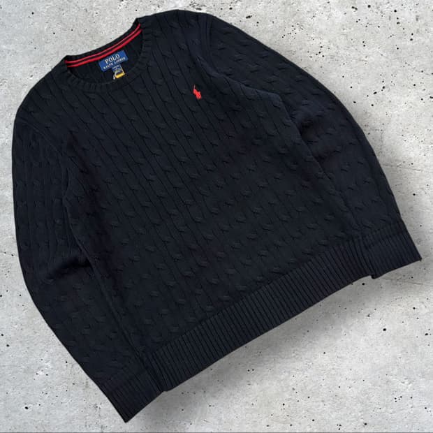 [L] 폴로 랄프로렌 신형 큐알 블랙 꽈배기 니트 C329