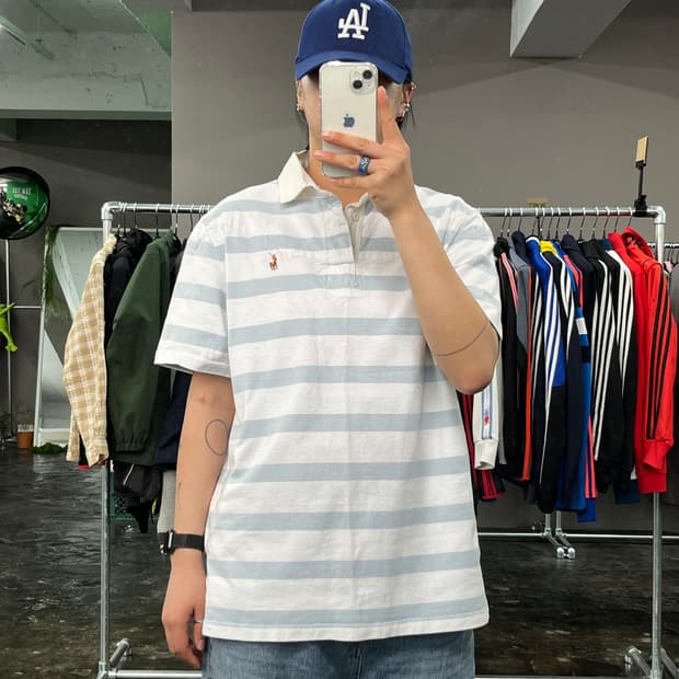 폴로 랄프로렌 스트라이프 카라 반팔 티셔츠