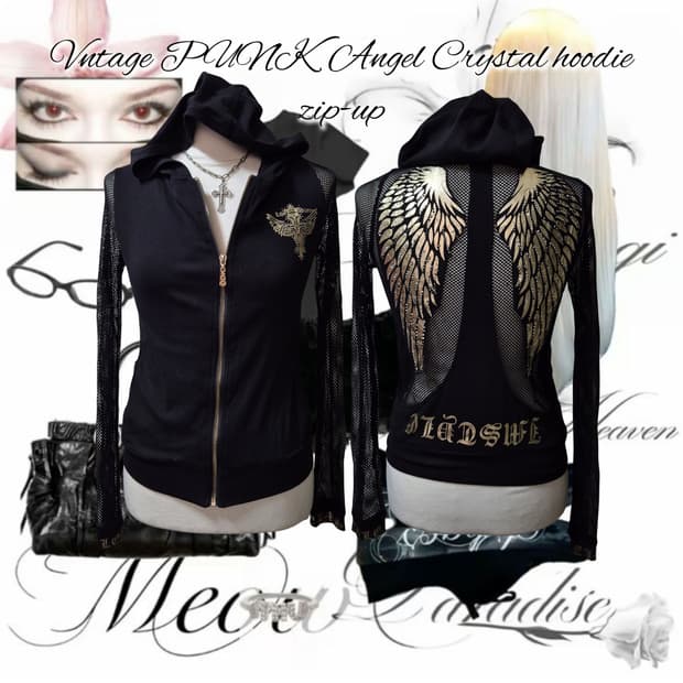 Vntage PUNK Angel Crystal hoodie zip-up