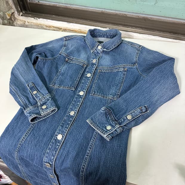 우먼S 갭 GAP 빈티지워시드 일자핏 풀버튼 네임원피스