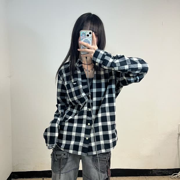 Hollister black gingham check shirt