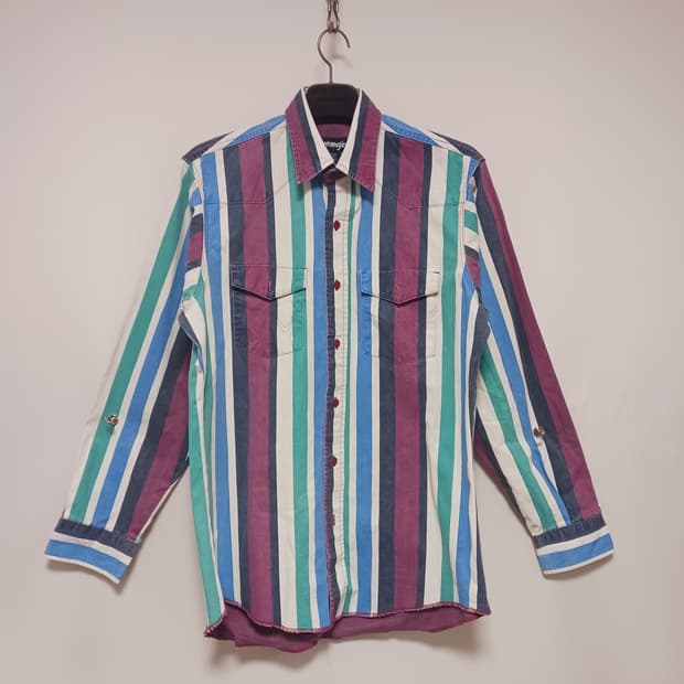 랭글러 90s 미국빈티지 브러시팝퍼 스트라이프셔츠