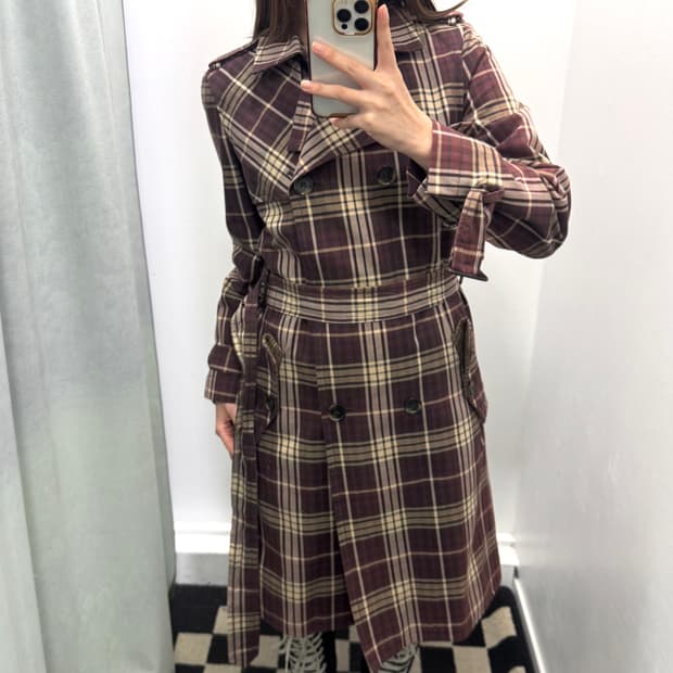 타미힐피거 브라운체크 코트