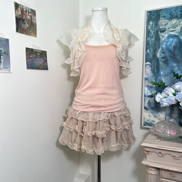 sheer coral ruffle bolero&coral halter s