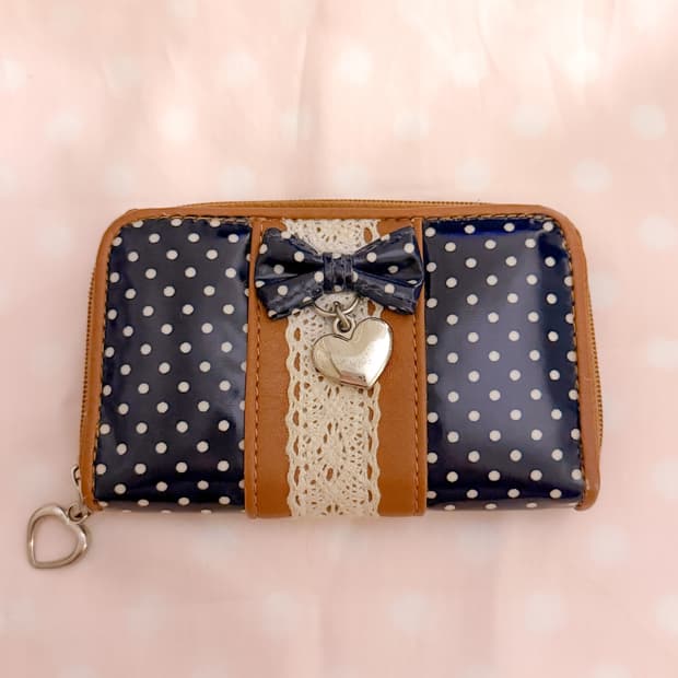 헤이세이 네이비 도트 라떼갸루 초코 레이스 지갑 모 리걸