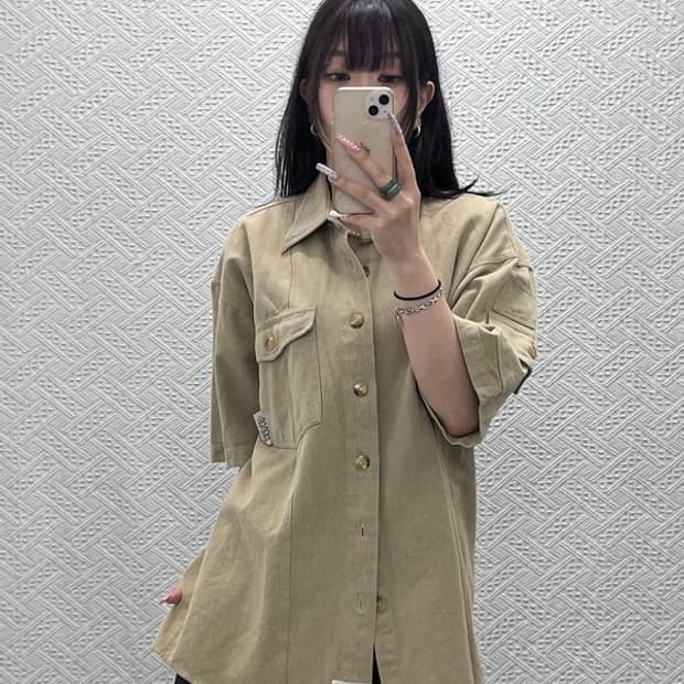 빈티지 컨트리 웨스턴 빈티지 오트밀 반팔 워크 셔츠 M C13274