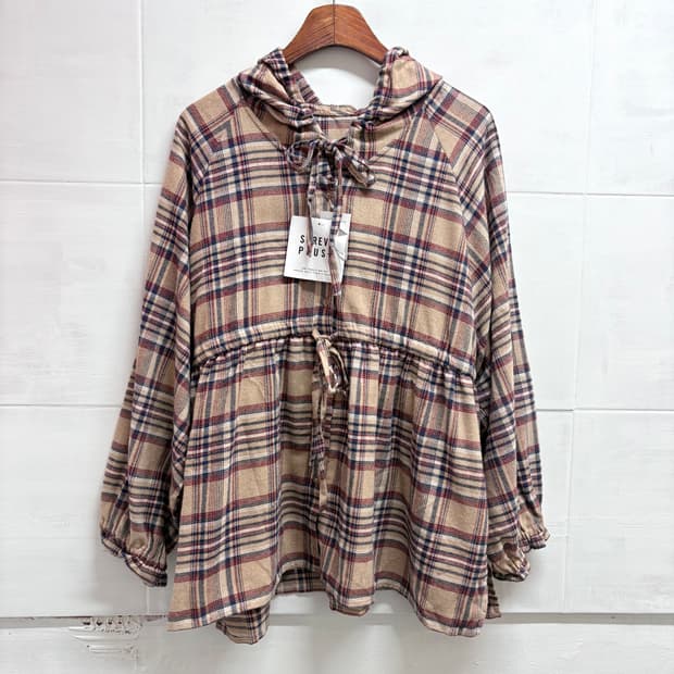 체크 후드 모리걸 블라우스 (새상품)