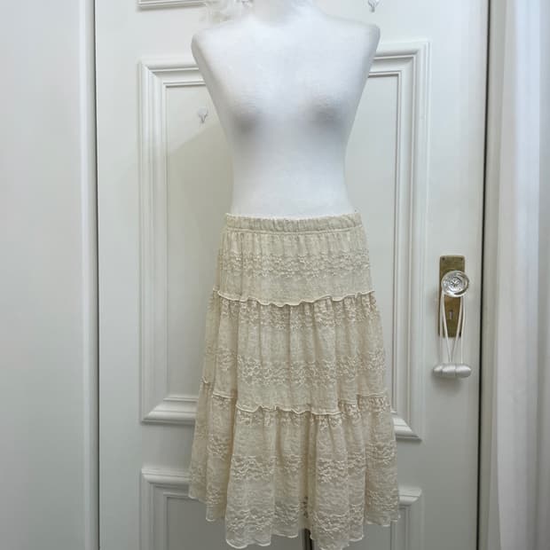 beige lace fairy midi banding skirt
