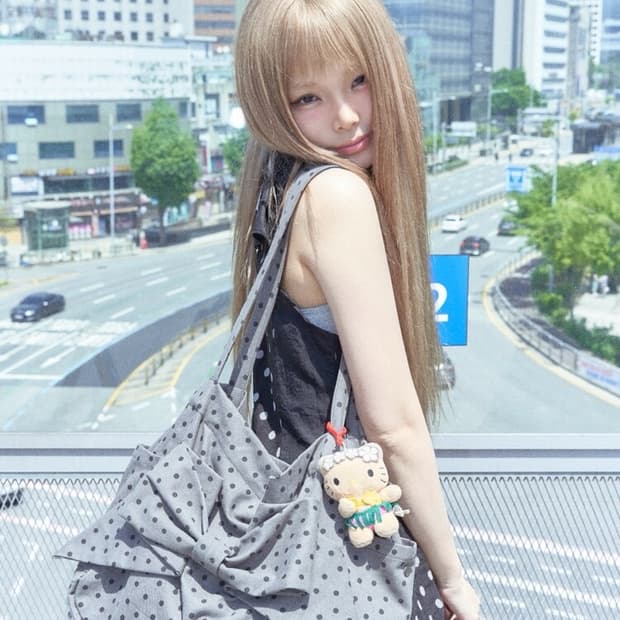 핀쿠노마루 리본 백 가방 도트 그레이