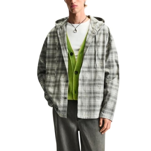 자라 후드체크 오버셔츠