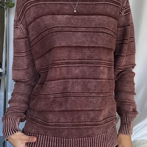 빈티지 버건디 코튼 라운드 니트