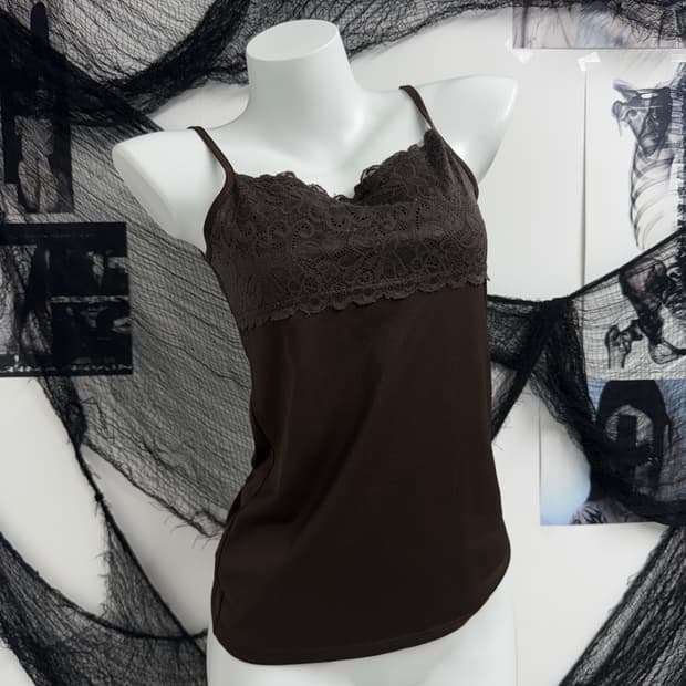 Lace detailed brown camisole