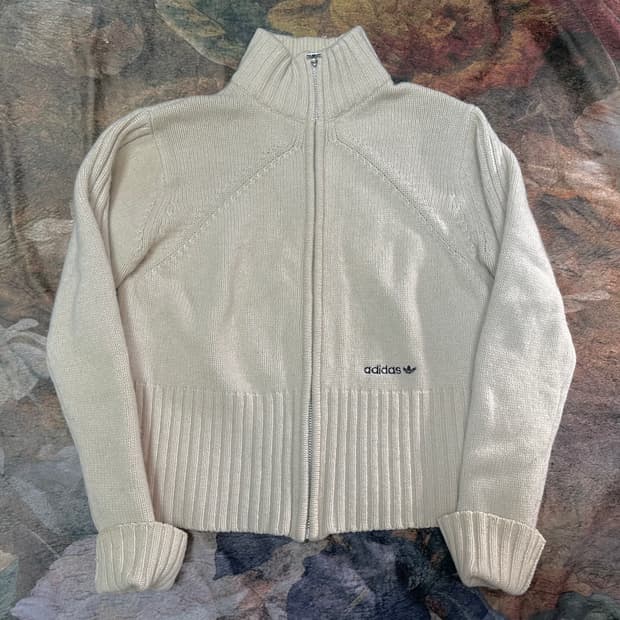 아디다스 빈티지 올드스쿨 아이보리크롭니트집업 M