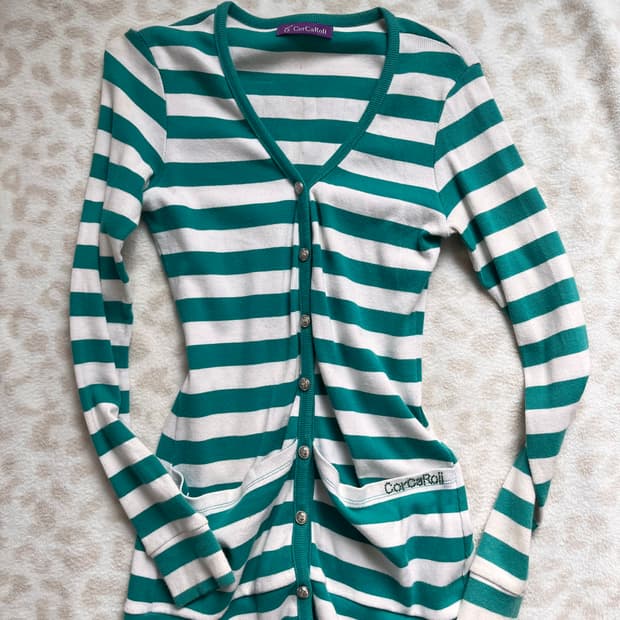 CorcaRoli Mint striped ribbed cardigan
