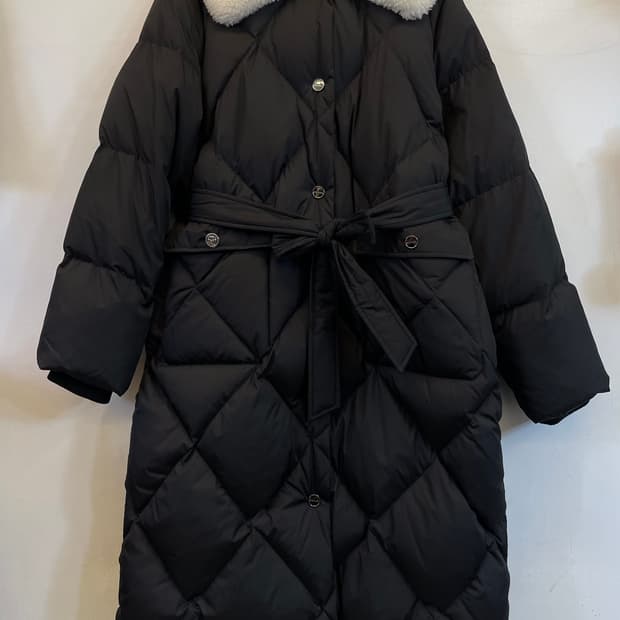 스테파넬 양모울카라 구스다운롱패딩:) 롱다운코트 벨트패딩점퍼 여성롱패딩