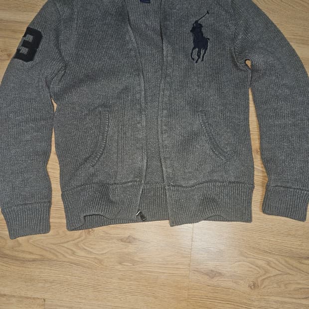 폴로 빅포니 니트집업 그레이
