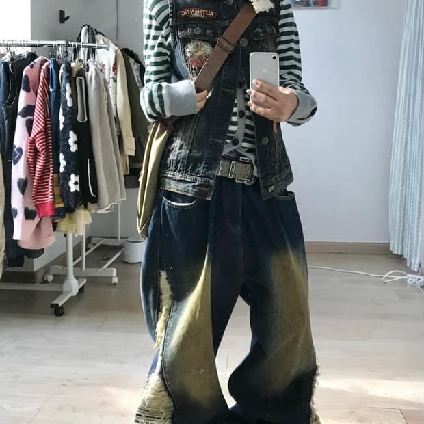 미라이클립 빈티지 데미지 데님 코디 세트