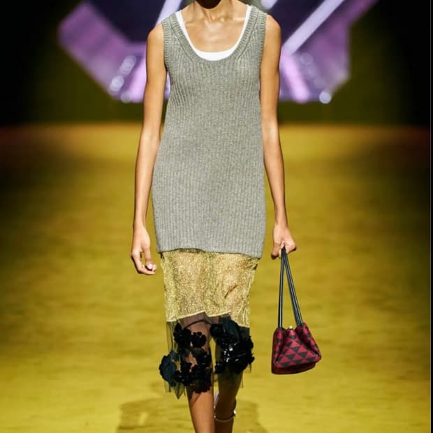 프라다 쇼피스 롱 드레스 니트 원피스 캐시미어 혼방 40s 사이즈