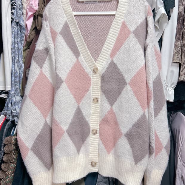 아가일 초코핑크 니트가디건