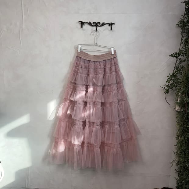 Baby pink layered sheer cancan maxi sk