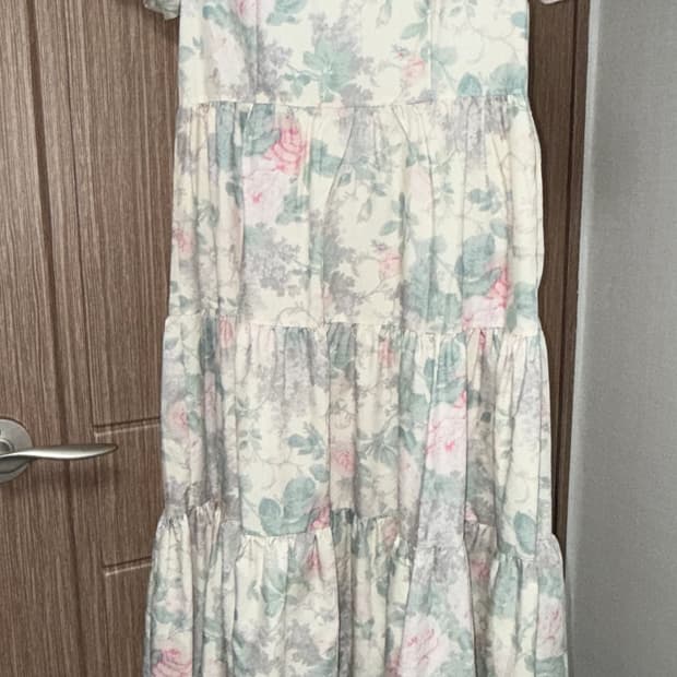 플라워 퍼프 롱 원피스