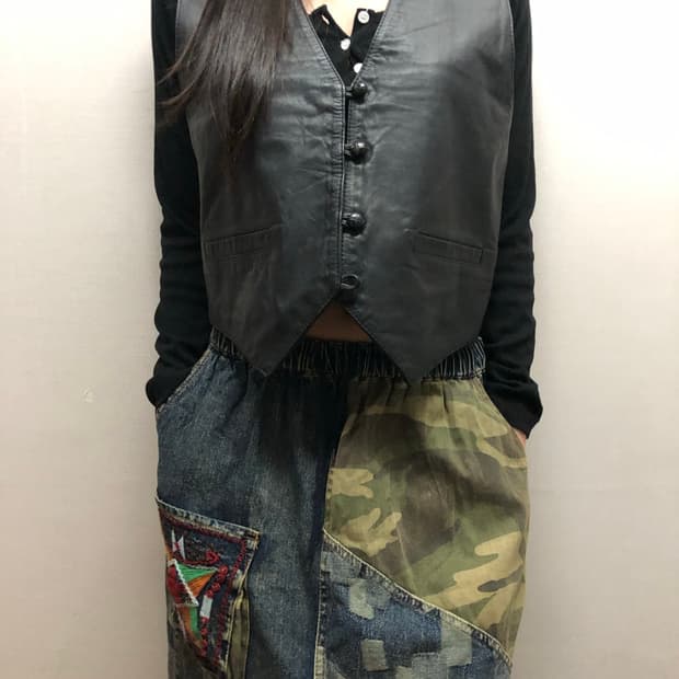 빈티지 블랙 양가죽 베스트