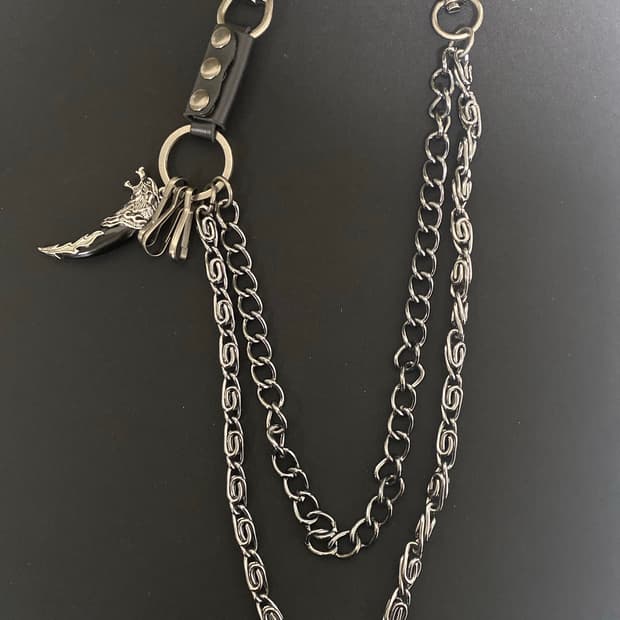 블랙 레더 트윈 팬츠체인