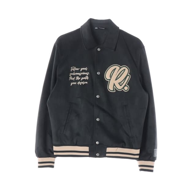ZARA 페이크 스웨이드 자수 패치 바시티 자켓 M