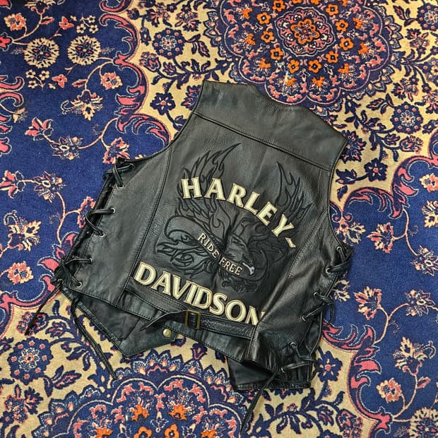 할리데이비슨 90~00's 소가죽 빅로고 패치드 베스트 자켓