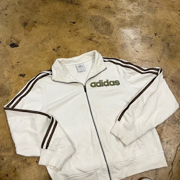 아디다스 화이트 브라운 카키 져지 트랙탑 95