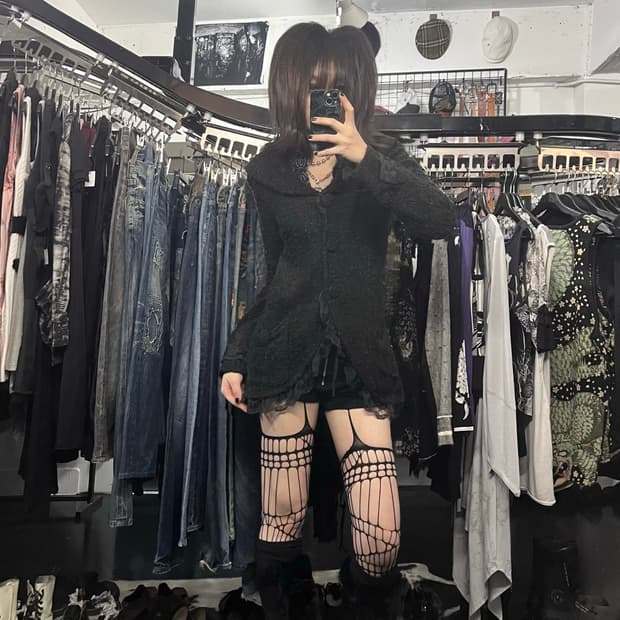 액시즈팜 빅 카라 레이스 가디건