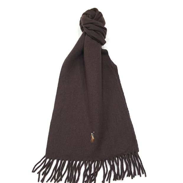 MX431 폴로 이태리판 램스울 포니자수 브라운 머플러 목도리