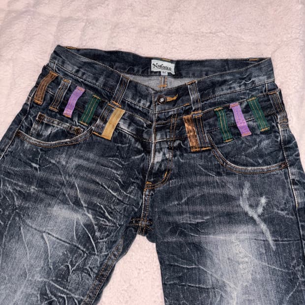 빈티지 데님팬츠 워싱진 컬러포인트 청바지